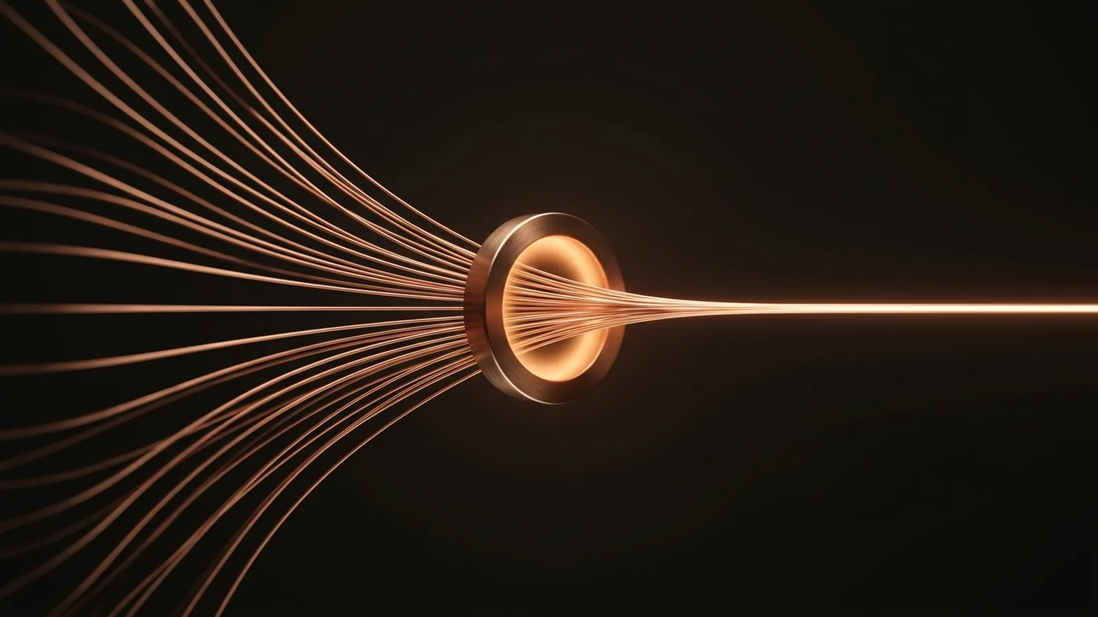 Copper filaments converging into a single beam of light